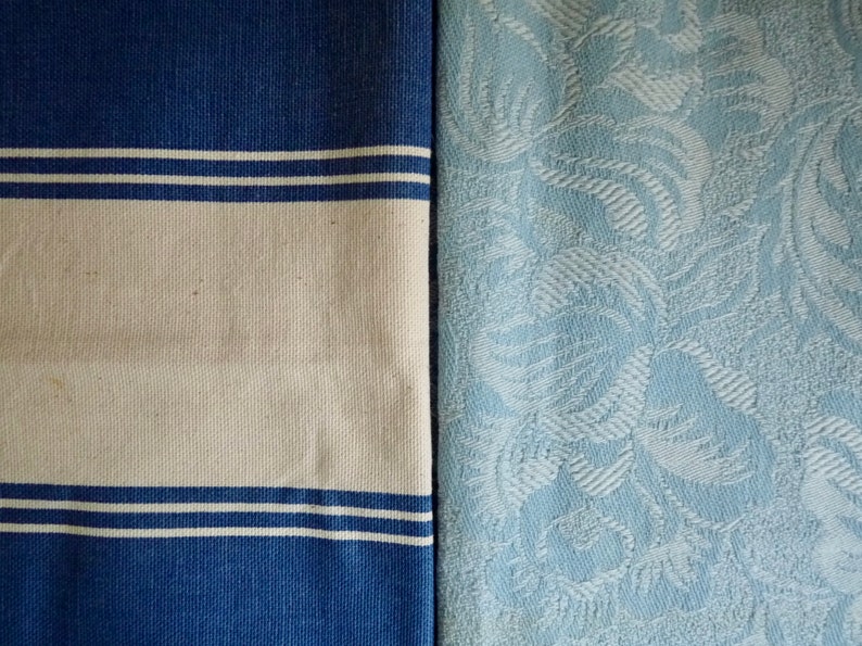 Set 38R: 6 Pieces Covers 0.80 m2. 6 Different Pieces Vintage French Damask and Striped Ticking Bundle in Shades of Blue