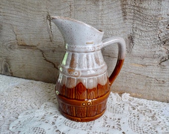 Vintage Stoneware, Medium/Large, Bistro Wine Jug. Typical French Barrel Shaped Wine Pitcher. Contains 0.75 liter.