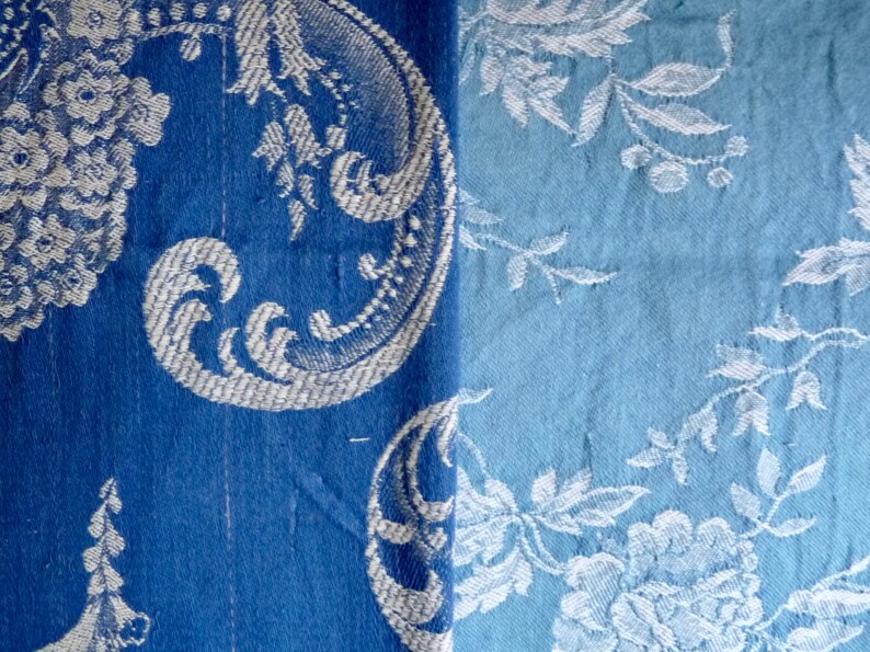 Set 38R: 6 Pieces Covers 0.80 m2. 6 Different Pieces Vintage French Damask and Striped Ticking Bundle in Shades of Blue