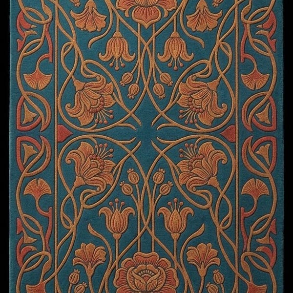 Hand-Tufted Wool Rug, Art Nouveau Floral Botanical Carpet, Teal Terracotta William Morris Inspired
