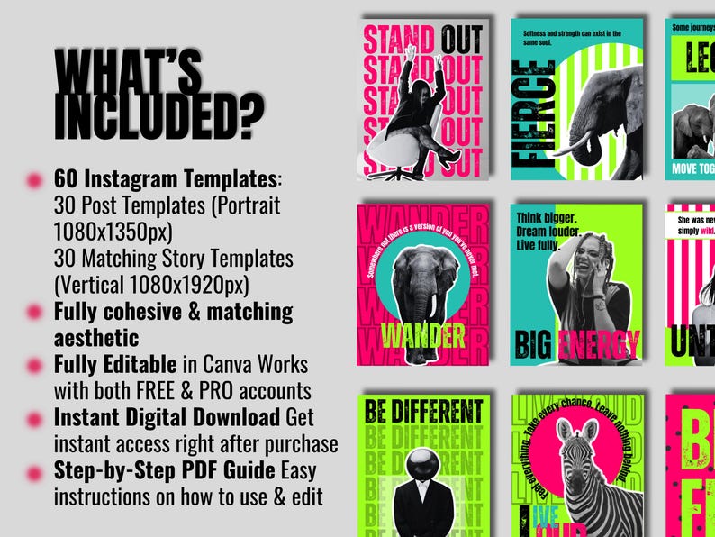 Bold Instagram Templates Canva | Colorful Editorial Social Media Posts ...