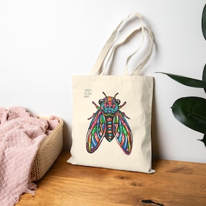 Cicada Macarena | Bitty Bugs Series | Colorful Cicada Cotton Canvas Tote Bag by CozyCloe