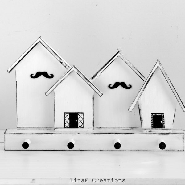 SALES, Mens wooden coat rack, hat, scarf rack, black and white minimal, spring home decor