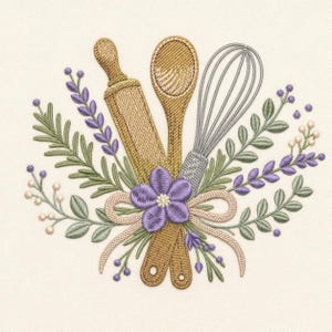 Baking Tools Lavender Floral Kitchen Machine Embroidery Bouquet Design Pattern