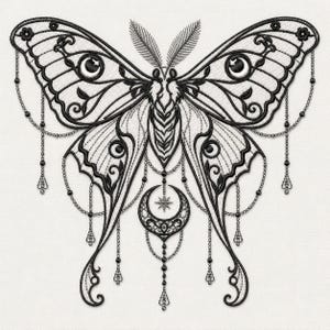 Gothic Luna Moth Celestial Machine Embroidery Boho Lunar Design Pattern