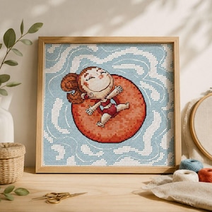 Pool Float Girl Cross Stitch Pattern Small Modern Tiny Summer Floss Chart PDF Download