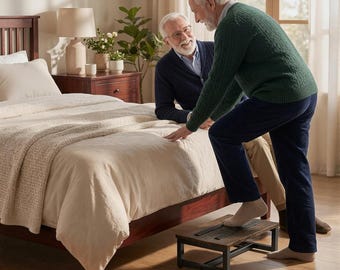 Heavy Duty Wooden Step Stool – Adjustable Non-Slip Bed Steps for Adults