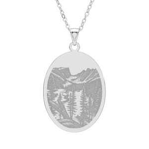 Rocky Mountain National Park Engraved Oval Pendant | Dream Lake Nature landscape necklace