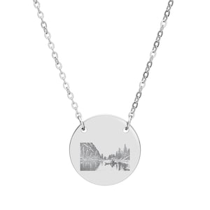 Rocky Mountain National Park Engraved Circle Photo Necklace | Round Engraving Pendant Gem Lake