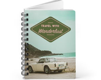 Reisdagboek met spiraalbinding en reislust | Vintage auto strandnotitieboekje