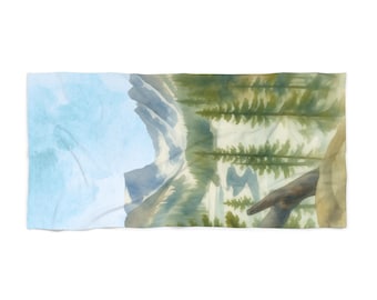 Rocky Mountain National Park Lakescape Beach Towel | Watercolor Dream Lake Scene