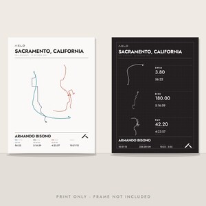 Custom Full Distance Triathlon Poster | Your Strava Route | Personalized Swim Bike Run Finisher Gift image 1