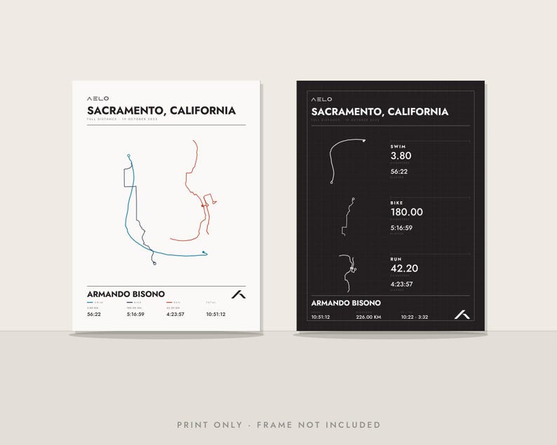 Custom Full Distance Triathlon Poster | Your Strava Route | Personalized Swim Bike Run Finisher Gift image 1