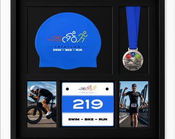 Marco para triatlón 5 en 1 / Exhibidor de medallas / Regalo para quienes completen un medio Ironman /