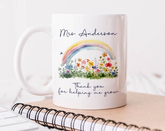 Thank You For Helping Me Grow - Personalised Mug & Coaster, Personalised Gift For Teacher, End Of Term Gift, Thank You Teacher