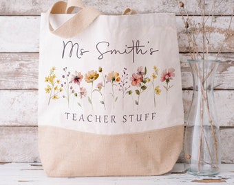 Personalised Jute Bag, Gift For Teacher, Teacher Stuff Bag, End Of Term Gift, Thank You Present, School