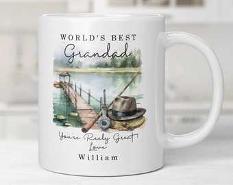 Personalised Ceramic Mug & Coaster, Gift For Dad, Grandad, Uncle, Brother, Personalised Fishing Gift, Fishing Themed Gift, Gift For Him