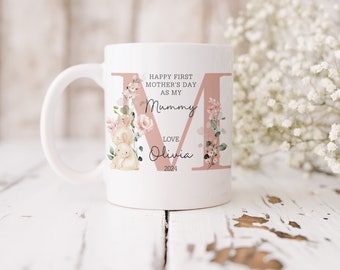 First Mothers Day As My Mummy Mug & Coaster Gift, Personalised Mother's Day Ceramic Gift Set for New Mum, Mummy, Mama, Mam,  Mom