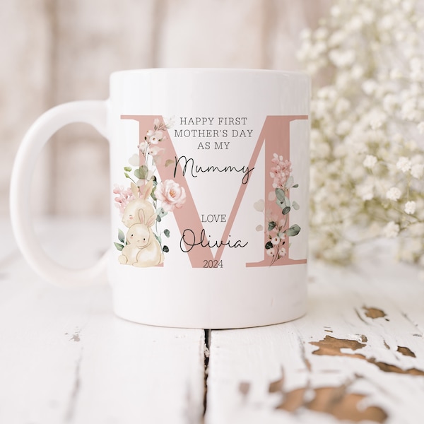 First Mothers Day As My Mummy Mug & Coaster Gift, Personalised Mother's Day Ceramic Gift Set for New Mum, Mummy, Mama, Mam,  Mom