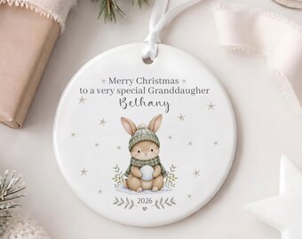 Personalised Granddaughter | Grandson Christmas Ornament: Ceramic Bauble Keepsake, Gift From Grandparents