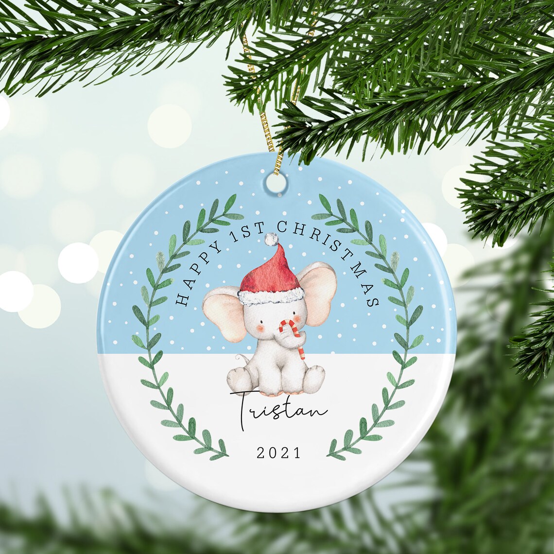 Personalised 1st Christmas Cute Elephant Decoration | Etsy