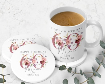 Personalised Age Mug & Coaster Set | 30th 40th 50th 60th 70th 80th 90th 100th Birthday Gift, Best Friend Gift, Gift for Her