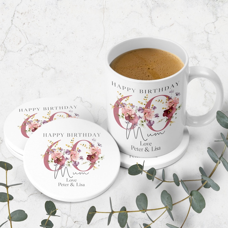 Personalised Age Mug & Coaster Set 30th 40th 50th 60th 70th 80th 90th 100th Birthday Gift, Best Friend Gift, Gift for Her image 1