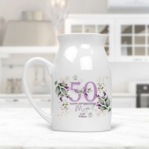 Personalised Birthday Ceramic Small Vase / Jug, Grandma Birthday Gift, Mum Birthday Gift, Birthday Gift For Friend, Personalised Vase image 2