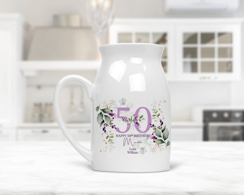 Personalised Birthday Ceramic Small Vase / Jug, Grandma Birthday Gift, Mum Birthday Gift, Birthday Gift For Friend, Personalised Vase image 2