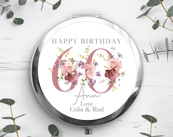 Personalised Birthday Compact Mirror, Birthday Day Gift For Her, 30th 40th 50th 60th 70th 80th 90th 100th Birthday Gift,