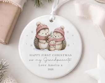 First Christmas As My Grandparents Ceramic Bauble, Personalised Family Keepsake