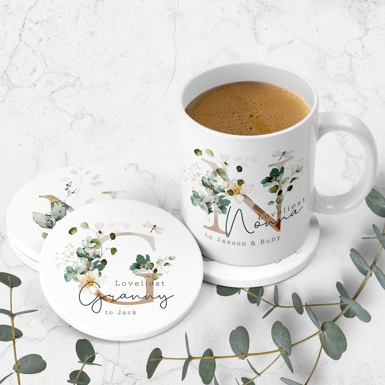 Personalised Ceramic Mug & Coaster Mothers Day Gift For Grandma Nana Nan Gran Nanny image 1