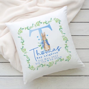 Personalised New Baby Cushion, Blue Rabbit, New Baby Gift, Baby Shower, Christening Gift
