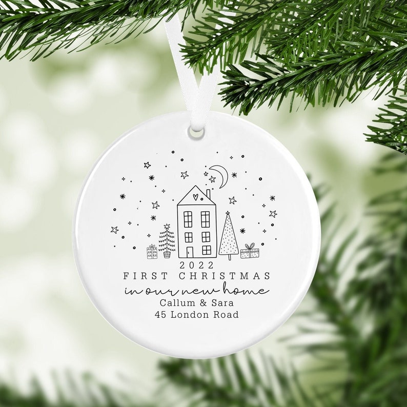 Personalised First Christmas in our New Home Bauble, Ceramic Xmas Tree Decoration, Couple Christmas Keepsake, First Christmas New Home image 4