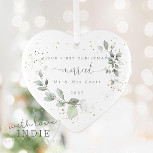 Personalised First Christmas Married Bauble, Ceramic Christmas Tree Decoration Gift Ornament, First Christmas Mr & Mrs Keepsake
