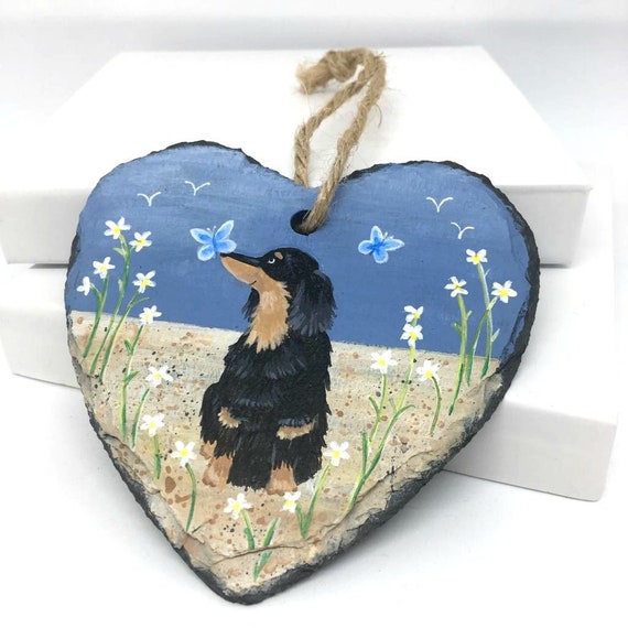 Black Tan Long Haired Dachshund Slate Hanger Hand Painted Etsy