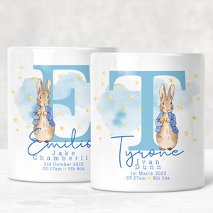 Personalised New Baby Ceramic Money Box Blue Rabbit image 4