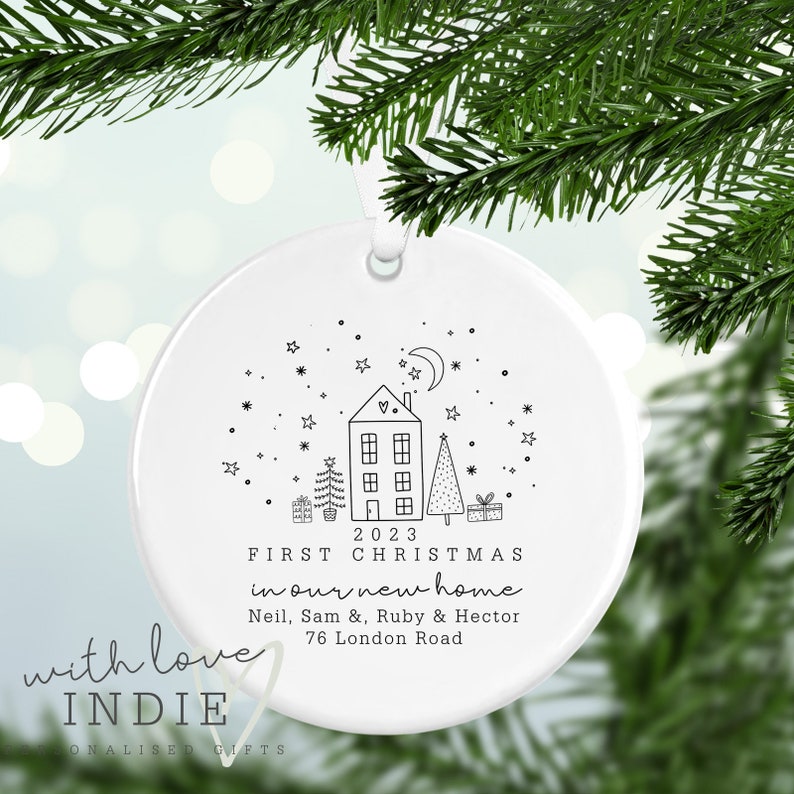 Personalised First Christmas in our New Home Bauble, Ceramic Xmas Tree Decoration, Couple Christmas Keepsake, First Christmas New Home image 2