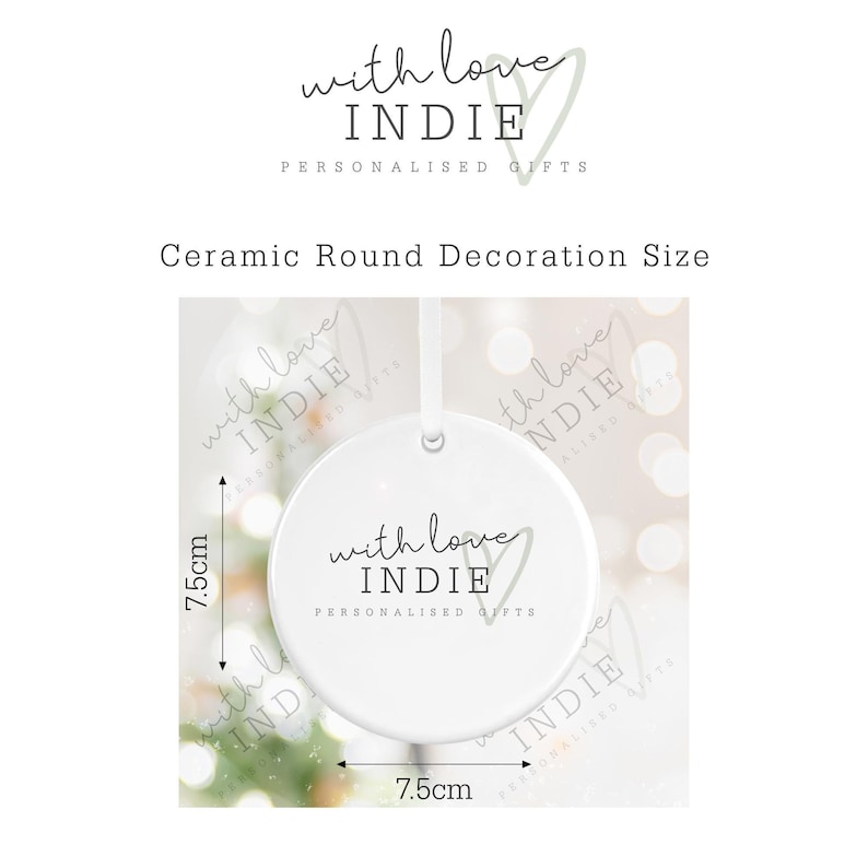 Product dimension diagram showing a round white ornament with 7.5cm width and height measurements.