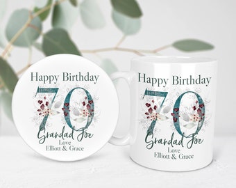 Personalised Ceramic Mug & Coaster - Age and Name 18th 21st 50th 60th 70th 80th 90th 100th Birthday Gift