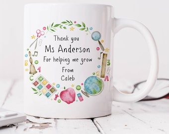 Thank You For Helping Me Grow - Personalised Mug & Coaster, Personalised Gift For Teacher, End Of Term Gift, Thank You Teacher