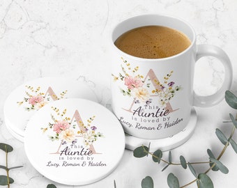 Personalised Ceramic Mug & Coaster - Gift For Auntie, Auntie Christmas Gift, Christmas Present For Auntie