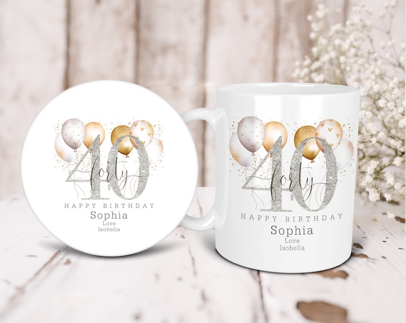 Personalised Age Mug & Coaster Set 19th 18th 21st 30th 40th 50th 60th 70th 80th 90th 100th Birthday Gift, Best Friend Gift image 5