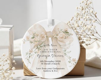 Christening Present, Personalised Ceramic Decoration, 75mm White Keepsake