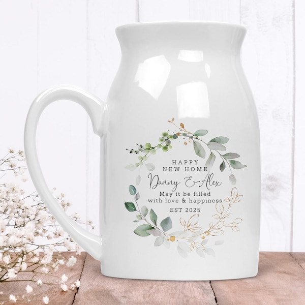 Personalisiertes neues Zuhause Geschenk Keramik Blumenkrug Vase | Einweihungsparty Geschenk für paar | Einzug Andenken | Kundenspezifische Kleine Vase