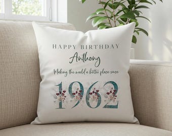 Personalised Year & Name Cushion, 18th 21st 30th 40th 50th 60th 70th 80th 90th 100th Birthday Gift, Personalised Cushion, Gift For Her