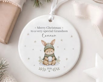 Personalised Grandson | Granddaughter Christmas Ornament: Ceramic Bauble Keepsake, Gift From Grandparents