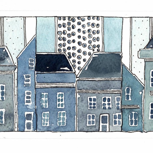 Original Art. "Portuguese Winter Houses". Watercolor Painting. OOAK