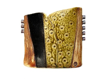 Vase en céramique jaune noir , Décor contemporain , Vase fait à la main , Arrangement floral