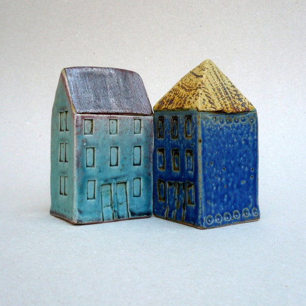 Turquoise House, Ceramic Sculpture, Home Decor , Tall Building